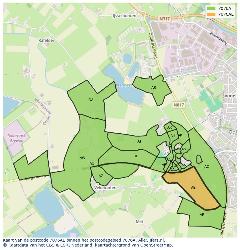 Afbeelding van het postcodegebied 7076 AE op de kaart.