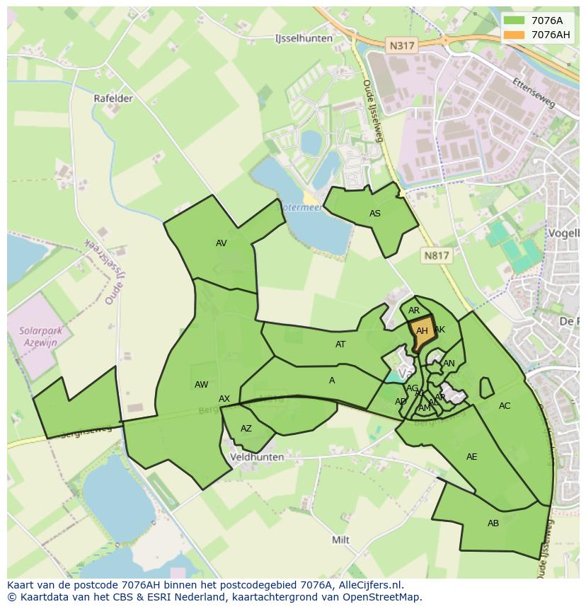Afbeelding van het postcodegebied 7076 AH op de kaart.