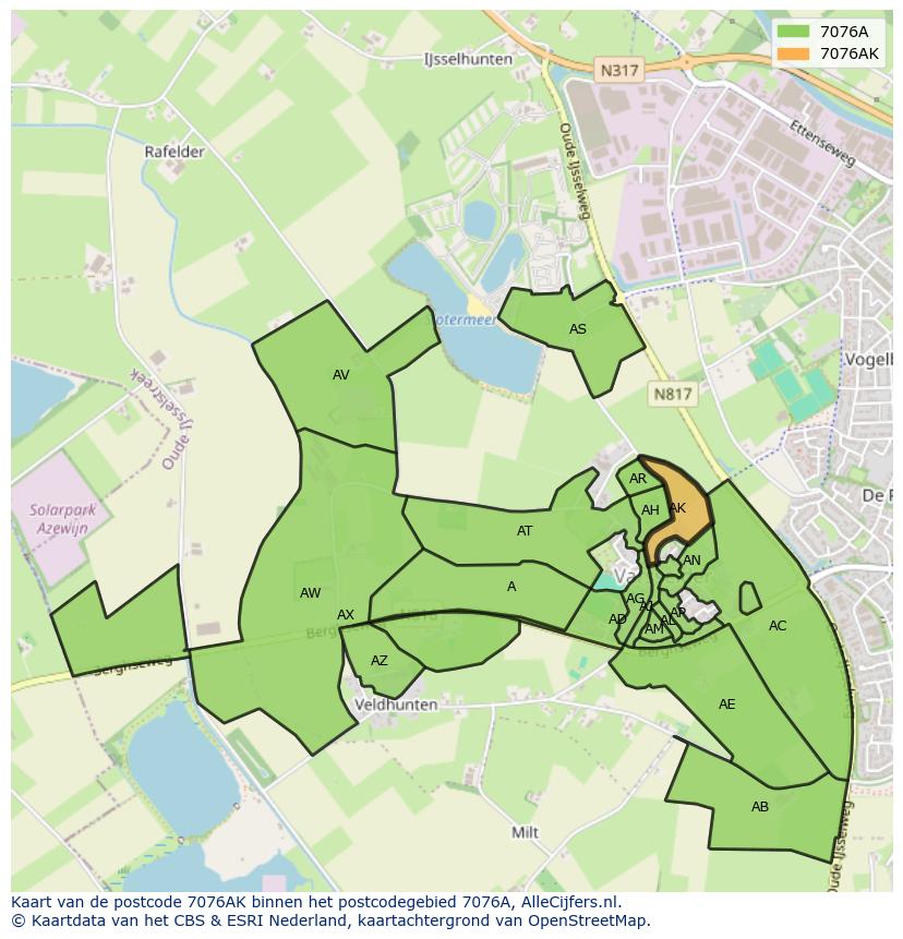 Afbeelding van het postcodegebied 7076 AK op de kaart.