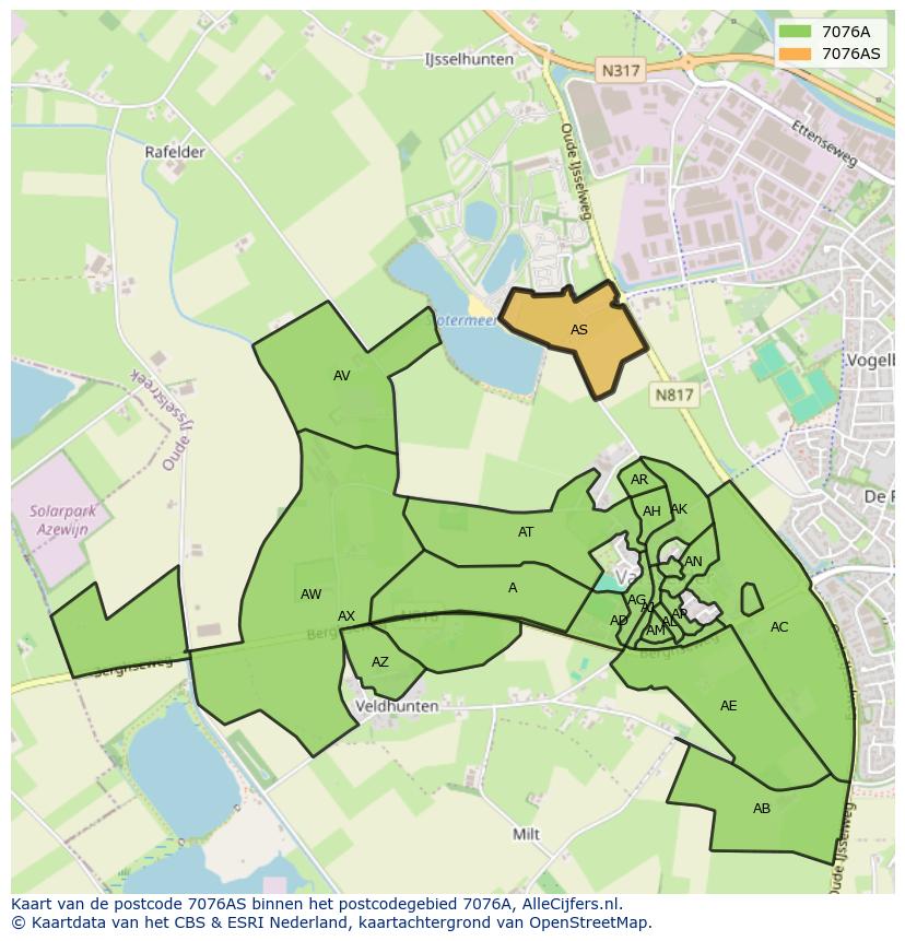 Afbeelding van het postcodegebied 7076 AS op de kaart.
