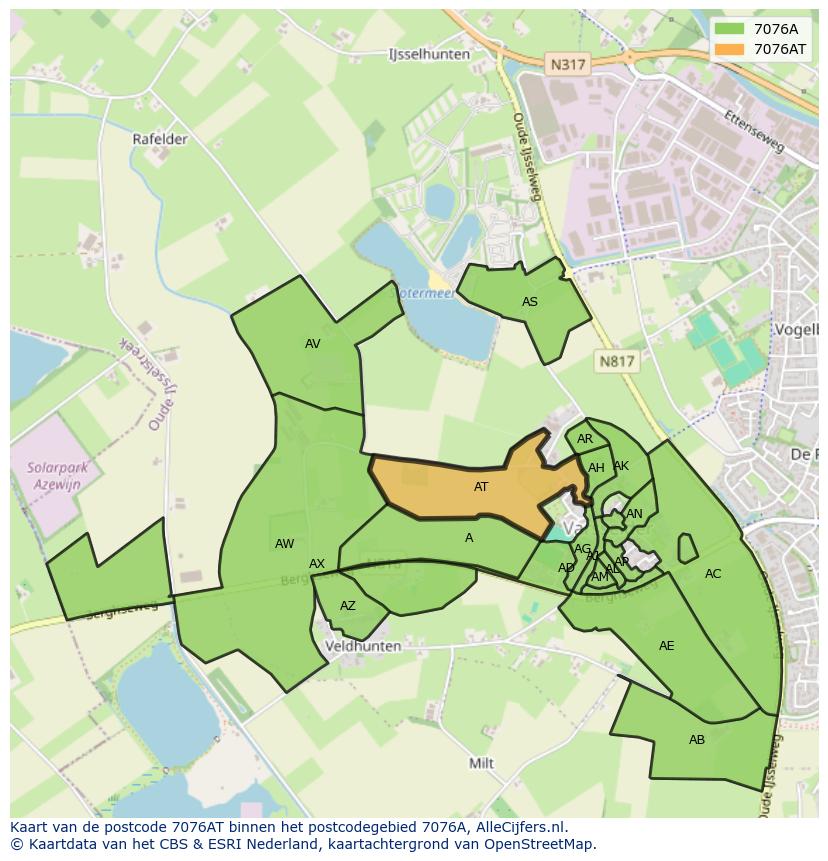 Afbeelding van het postcodegebied 7076 AT op de kaart.