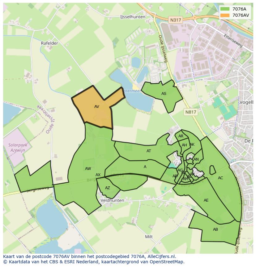 Afbeelding van het postcodegebied 7076 AV op de kaart.