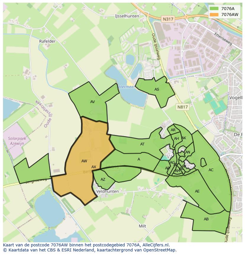 Afbeelding van het postcodegebied 7076 AW op de kaart.