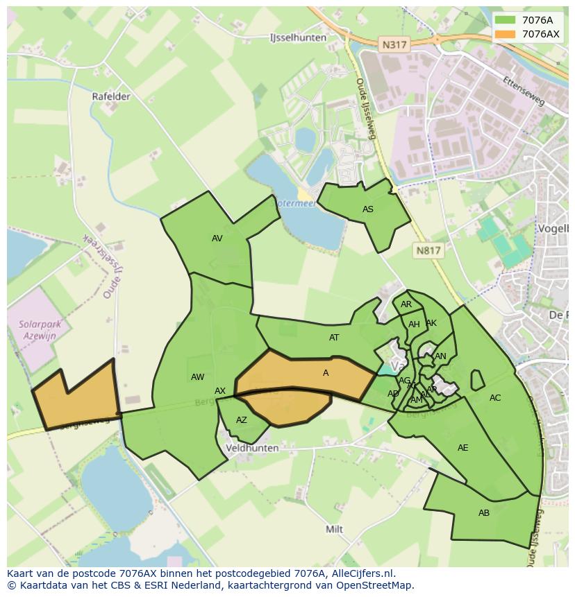 Afbeelding van het postcodegebied 7076 AX op de kaart.