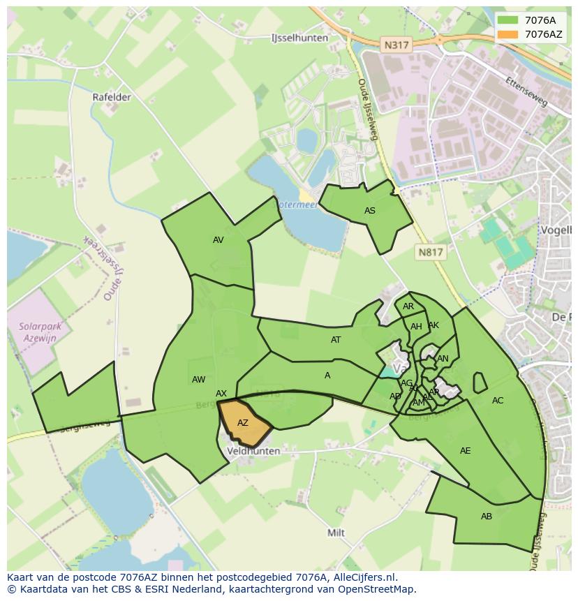 Afbeelding van het postcodegebied 7076 AZ op de kaart.