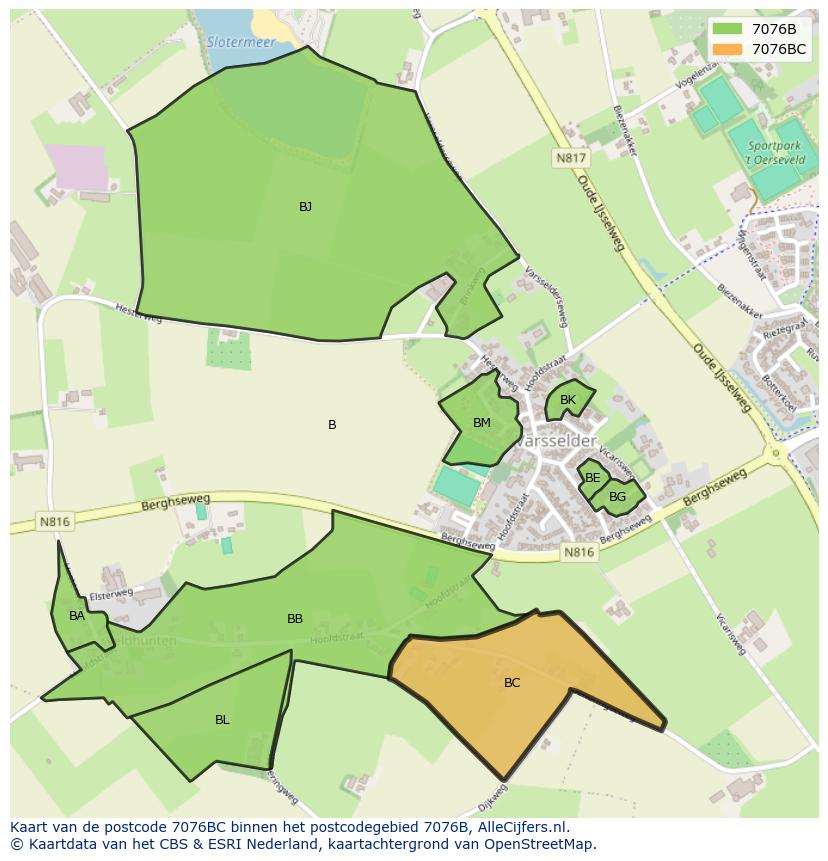 Afbeelding van het postcodegebied 7076 BC op de kaart.