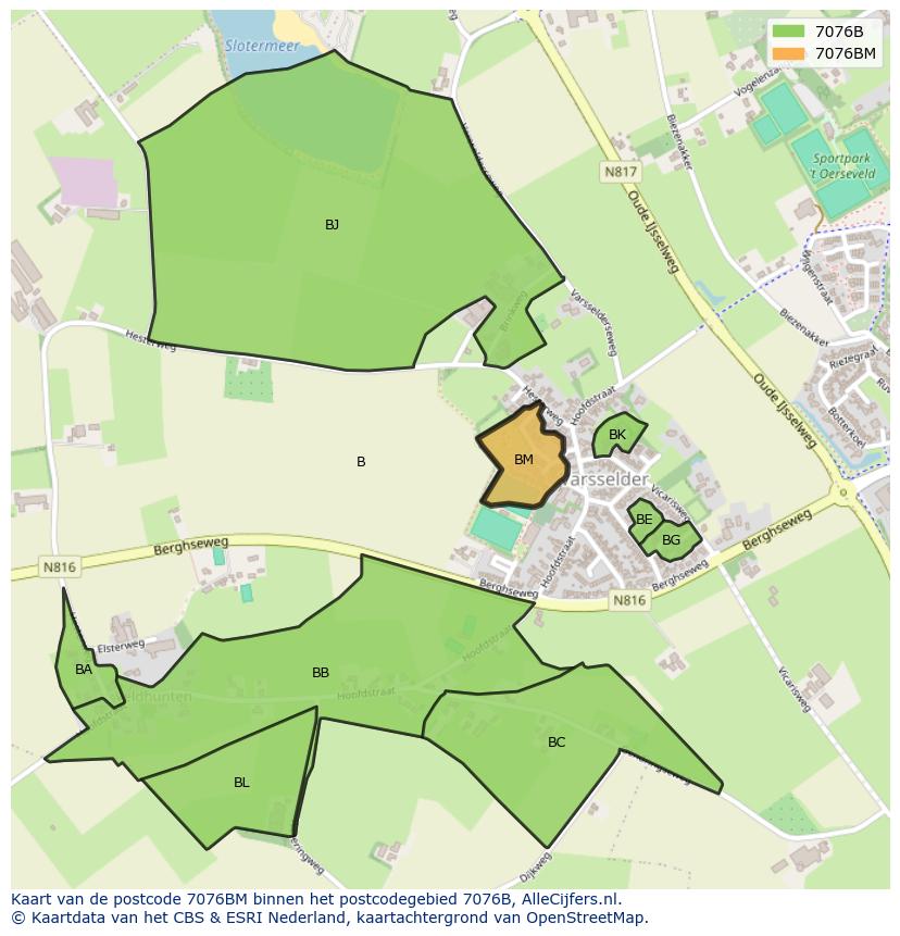 Afbeelding van het postcodegebied 7076 BM op de kaart.