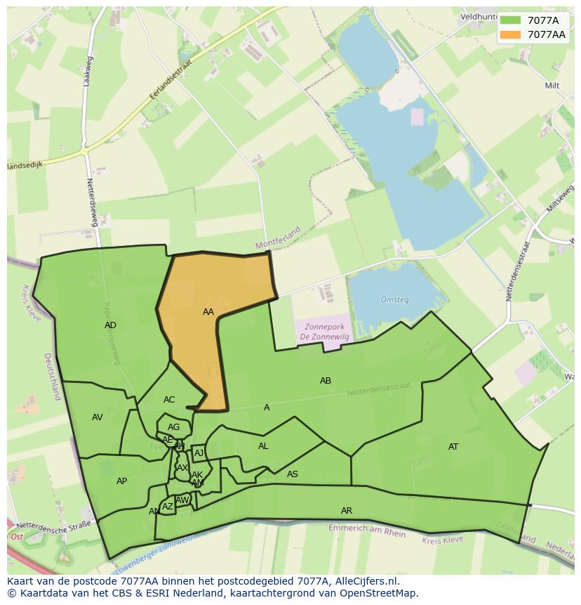Afbeelding van het postcodegebied 7077 AA op de kaart.