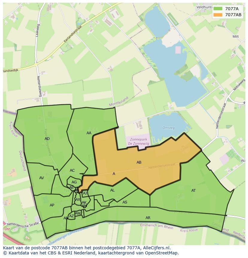 Afbeelding van het postcodegebied 7077 AB op de kaart.