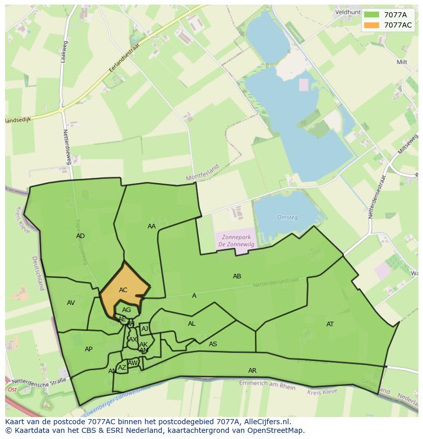 Afbeelding van het postcodegebied 7077 AC op de kaart.
