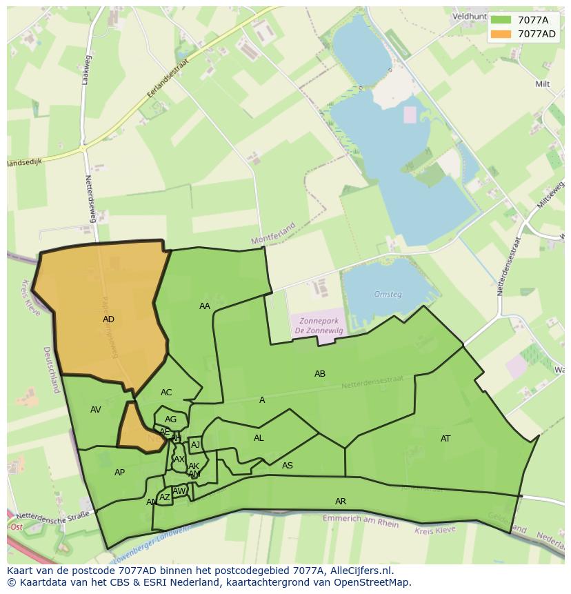 Afbeelding van het postcodegebied 7077 AD op de kaart.