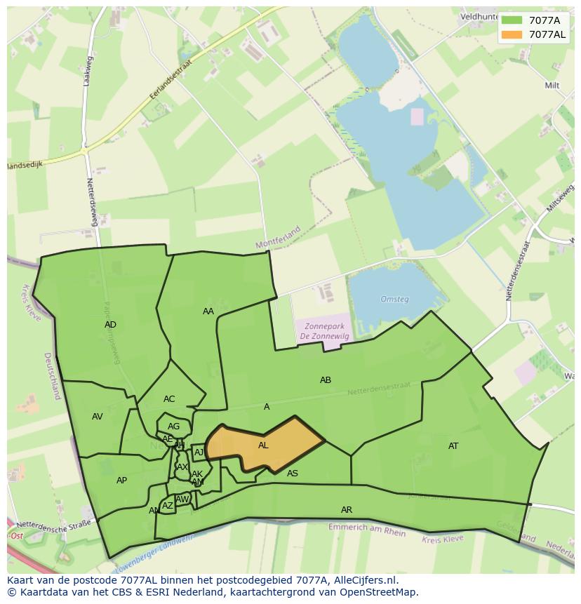 Afbeelding van het postcodegebied 7077 AL op de kaart.
