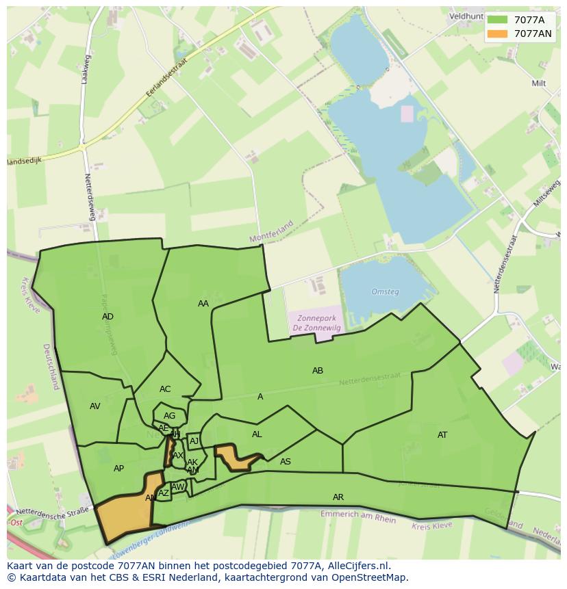 Afbeelding van het postcodegebied 7077 AN op de kaart.