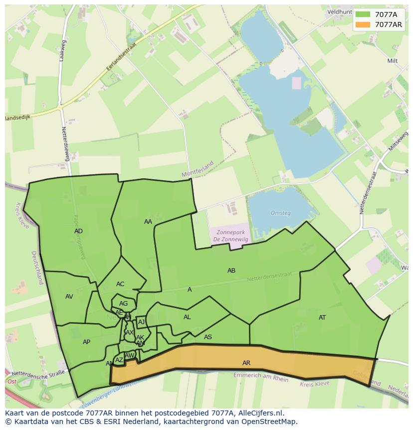 Afbeelding van het postcodegebied 7077 AR op de kaart.