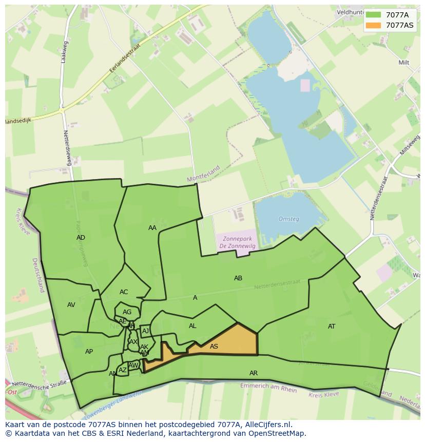 Afbeelding van het postcodegebied 7077 AS op de kaart.