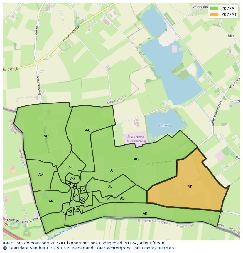 Afbeelding van het postcodegebied 7077 AT op de kaart.