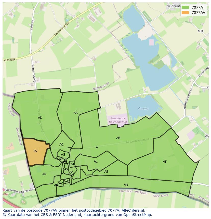 Afbeelding van het postcodegebied 7077 AV op de kaart.