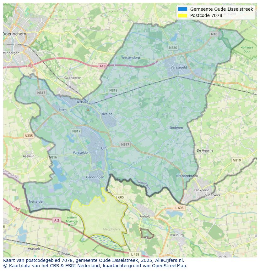 Afbeelding van het postcodegebied 7078 op de kaart.