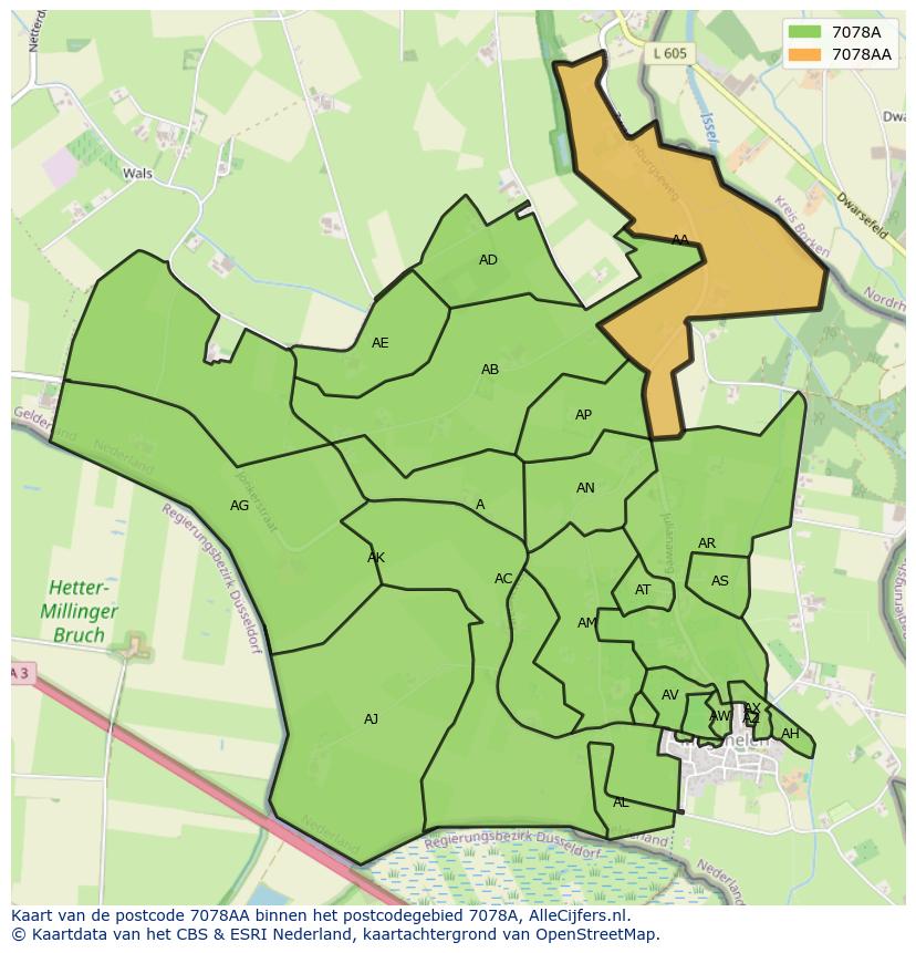 Afbeelding van het postcodegebied 7078 AA op de kaart.