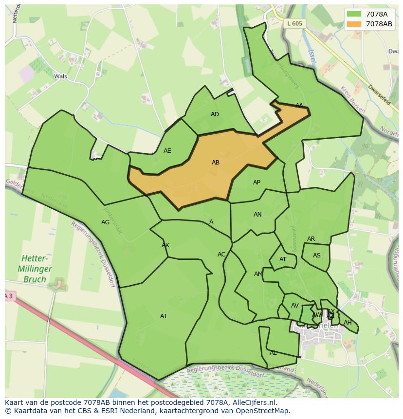Afbeelding van het postcodegebied 7078 AB op de kaart.