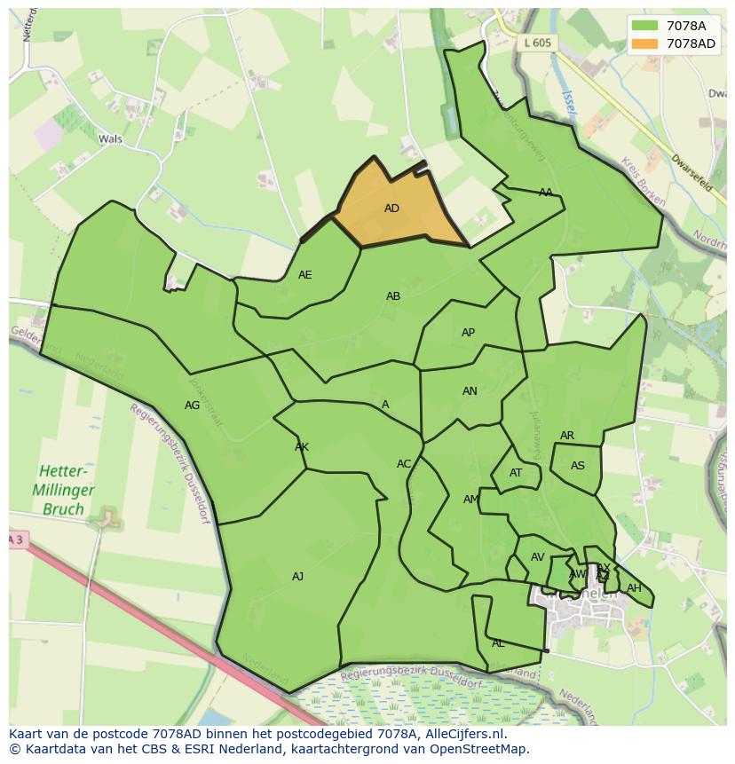 Afbeelding van het postcodegebied 7078 AD op de kaart.
