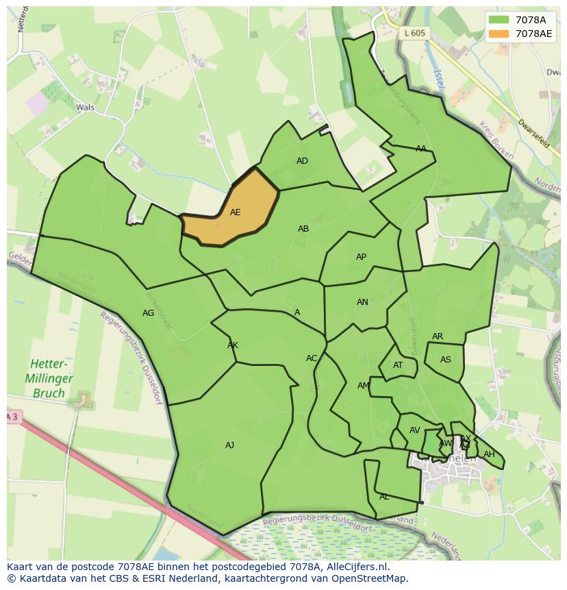 Afbeelding van het postcodegebied 7078 AE op de kaart.