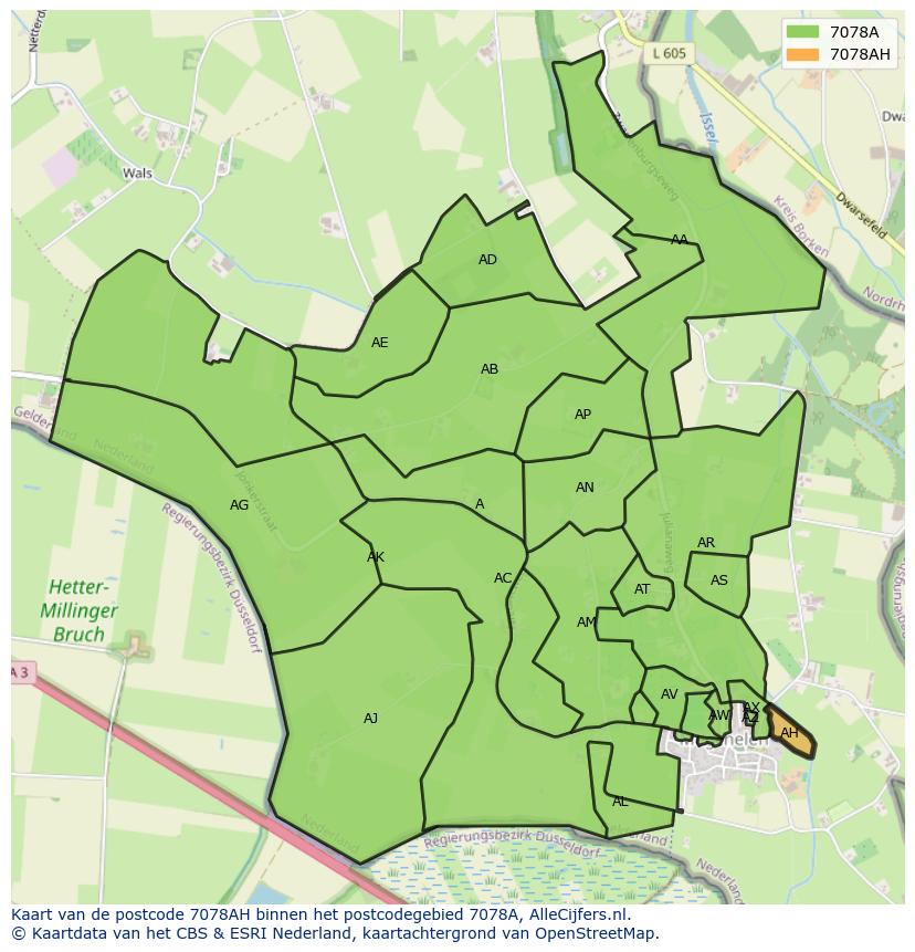 Afbeelding van het postcodegebied 7078 AH op de kaart.