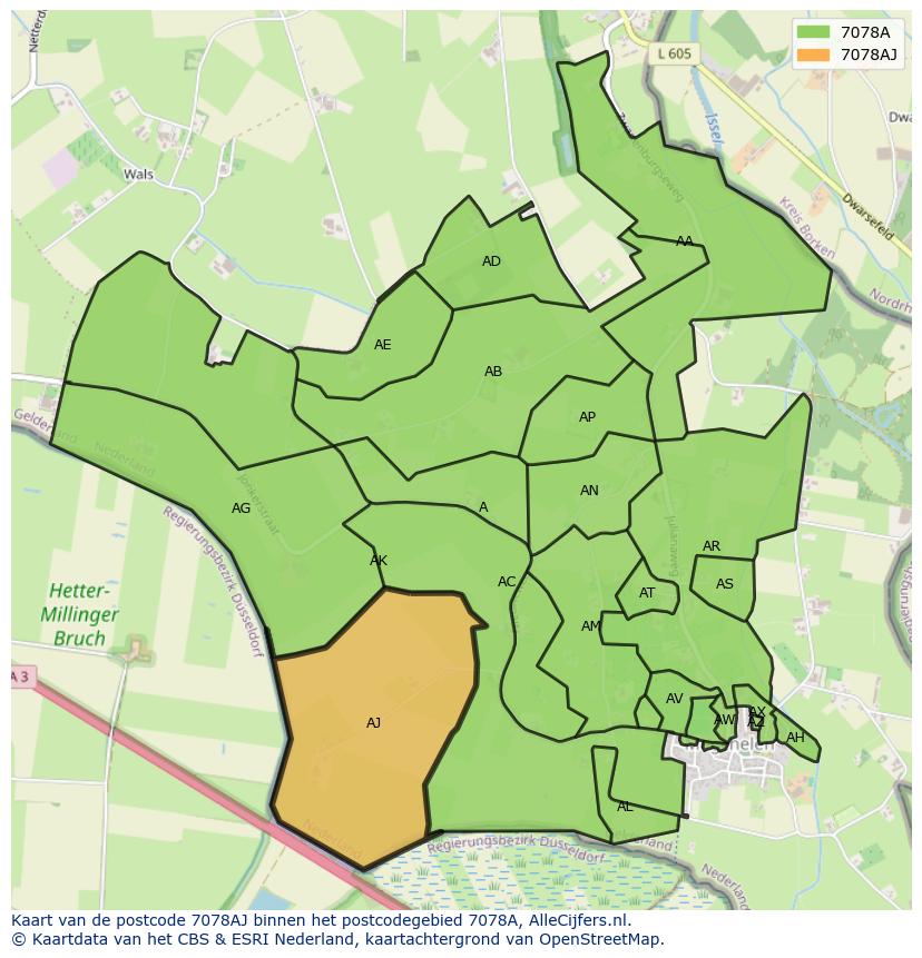 Afbeelding van het postcodegebied 7078 AJ op de kaart.