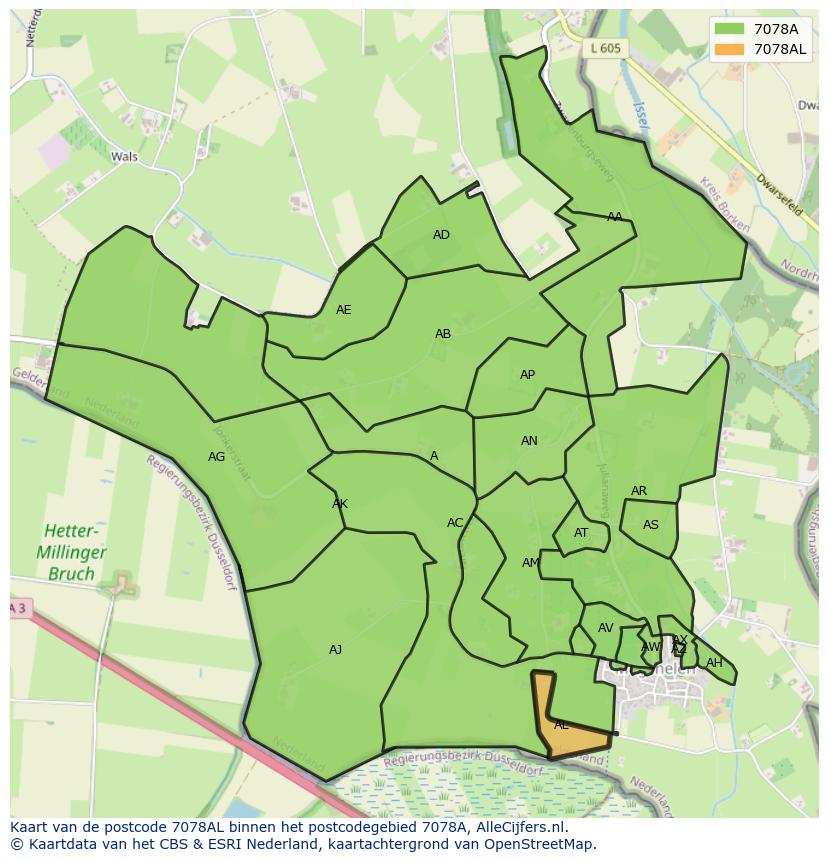 Afbeelding van het postcodegebied 7078 AL op de kaart.