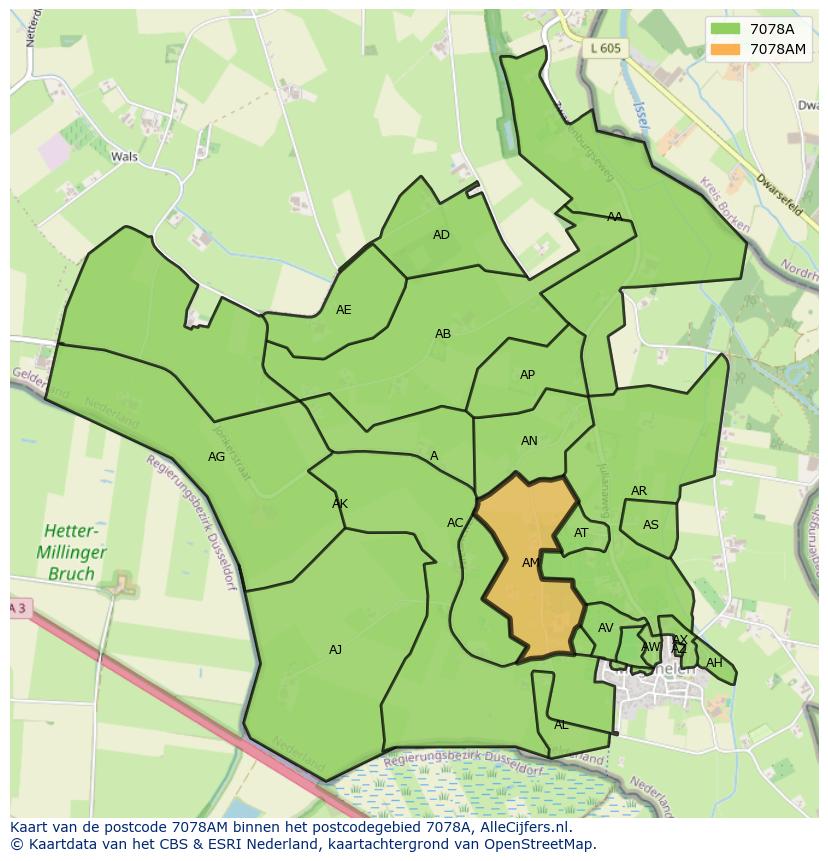 Afbeelding van het postcodegebied 7078 AM op de kaart.