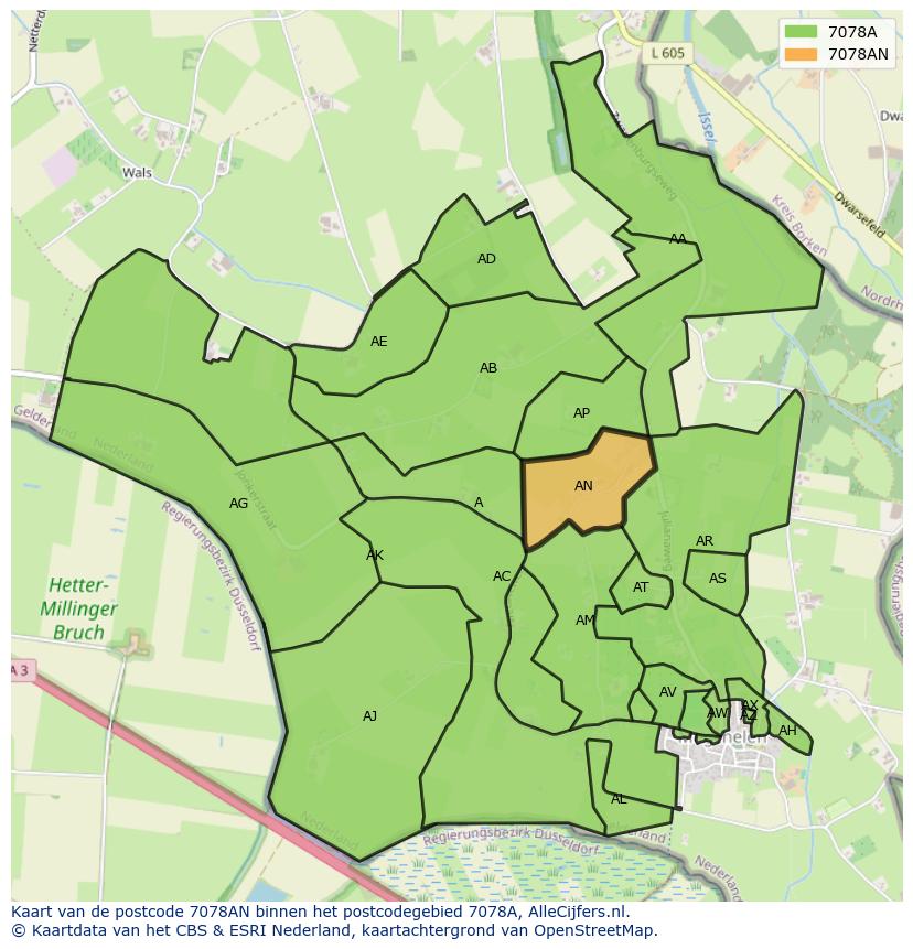 Afbeelding van het postcodegebied 7078 AN op de kaart.