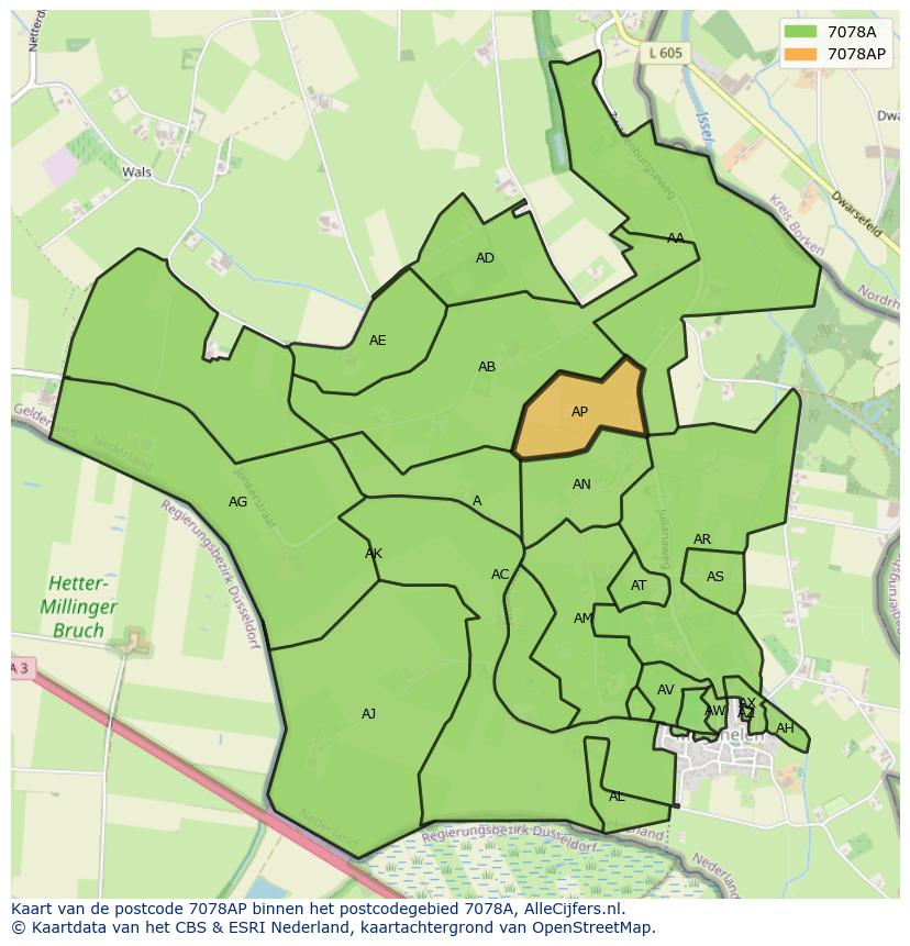 Afbeelding van het postcodegebied 7078 AP op de kaart.