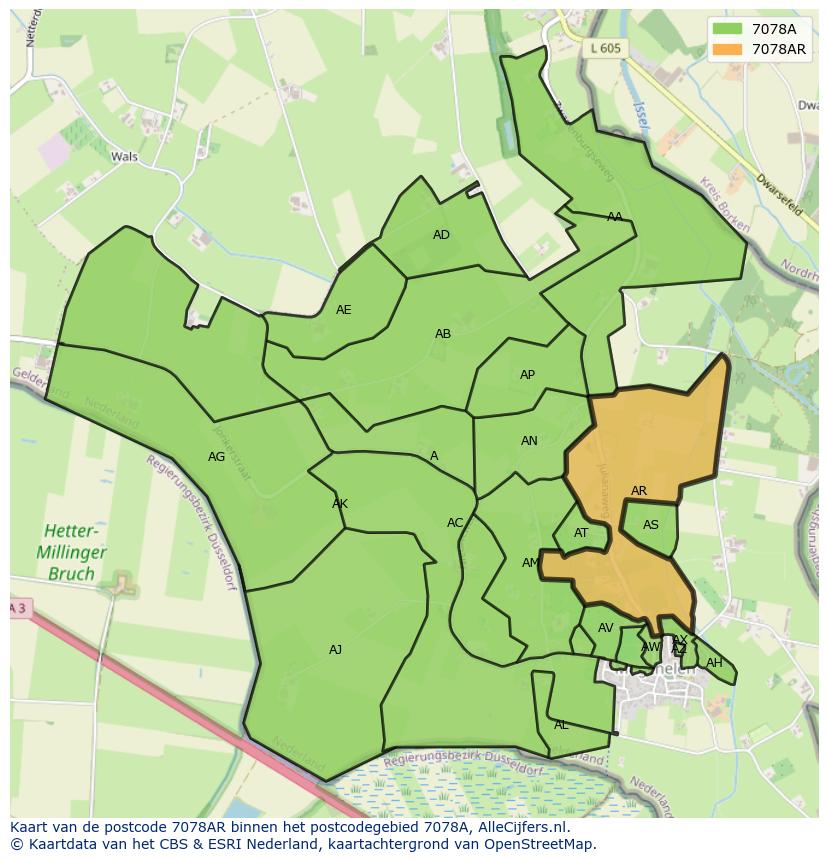 Afbeelding van het postcodegebied 7078 AR op de kaart.