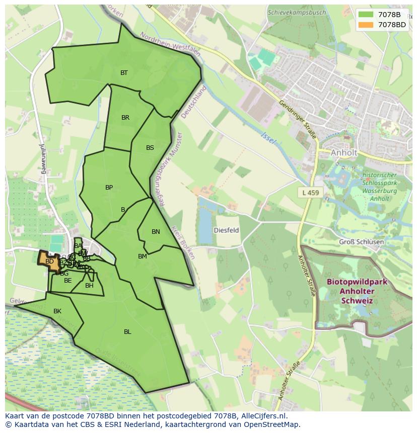Afbeelding van het postcodegebied 7078 BD op de kaart.