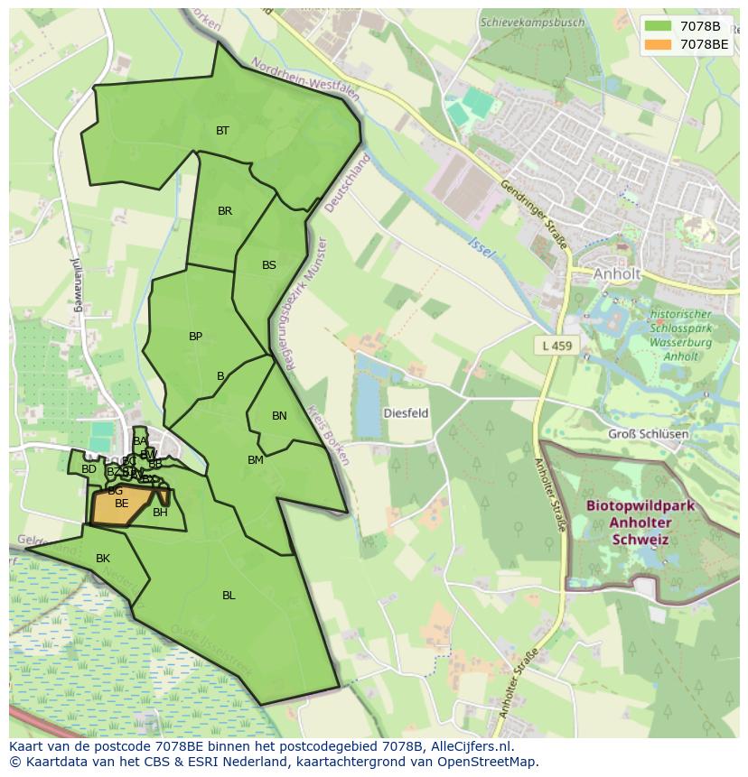 Afbeelding van het postcodegebied 7078 BE op de kaart.