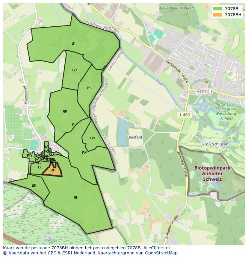 Afbeelding van het postcodegebied 7078 BH op de kaart.