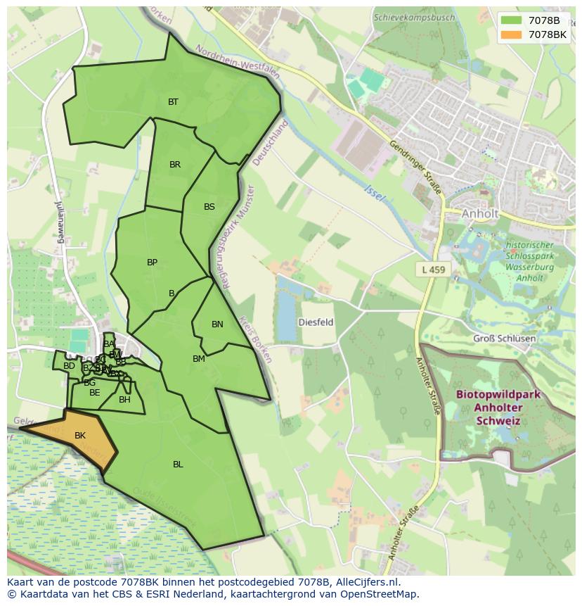 Afbeelding van het postcodegebied 7078 BK op de kaart.