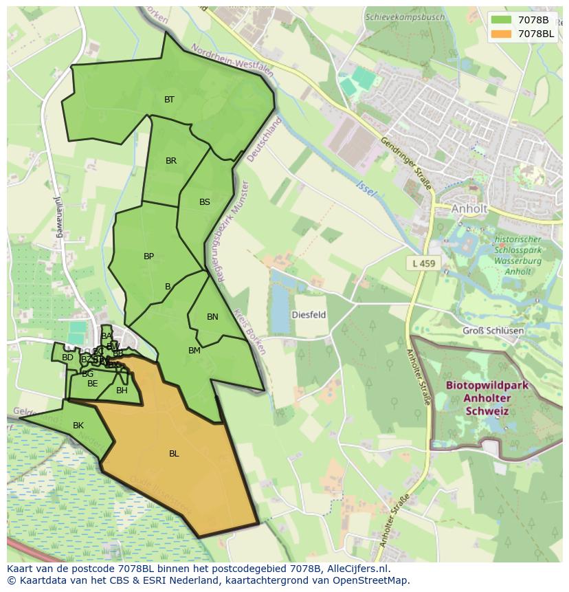 Afbeelding van het postcodegebied 7078 BL op de kaart.