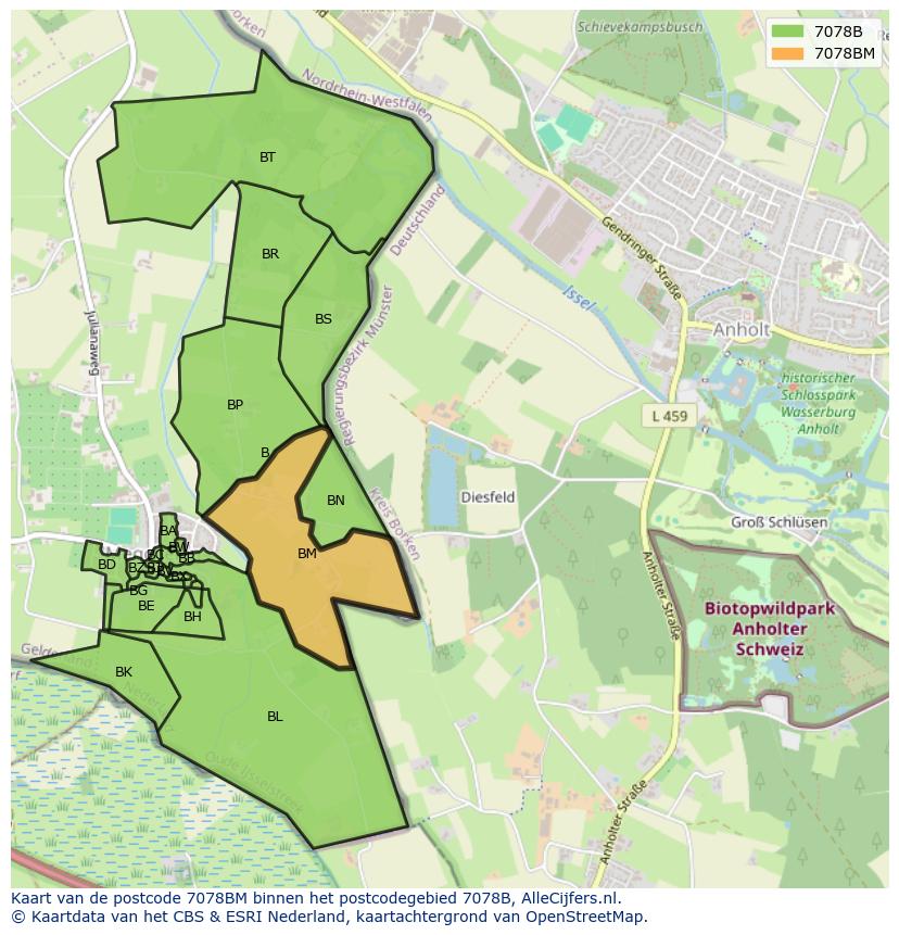 Afbeelding van het postcodegebied 7078 BM op de kaart.