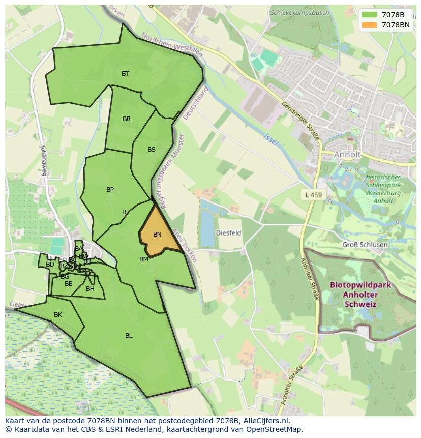 Afbeelding van het postcodegebied 7078 BN op de kaart.