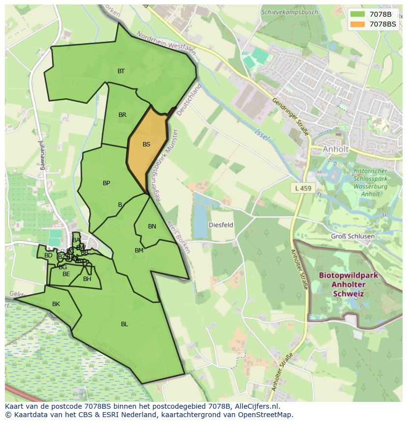Afbeelding van het postcodegebied 7078 BS op de kaart.