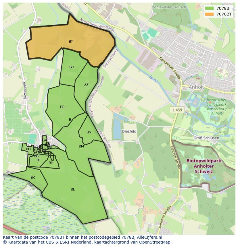Afbeelding van het postcodegebied 7078 BT op de kaart.