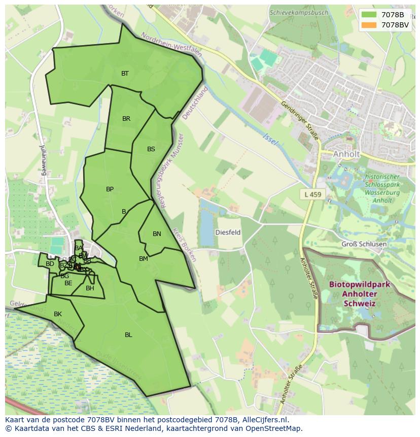 Afbeelding van het postcodegebied 7078 BV op de kaart.