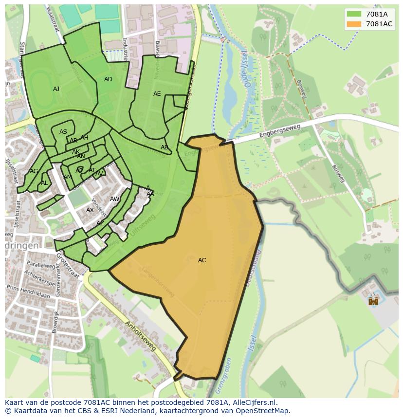 Afbeelding van het postcodegebied 7081 AC op de kaart.