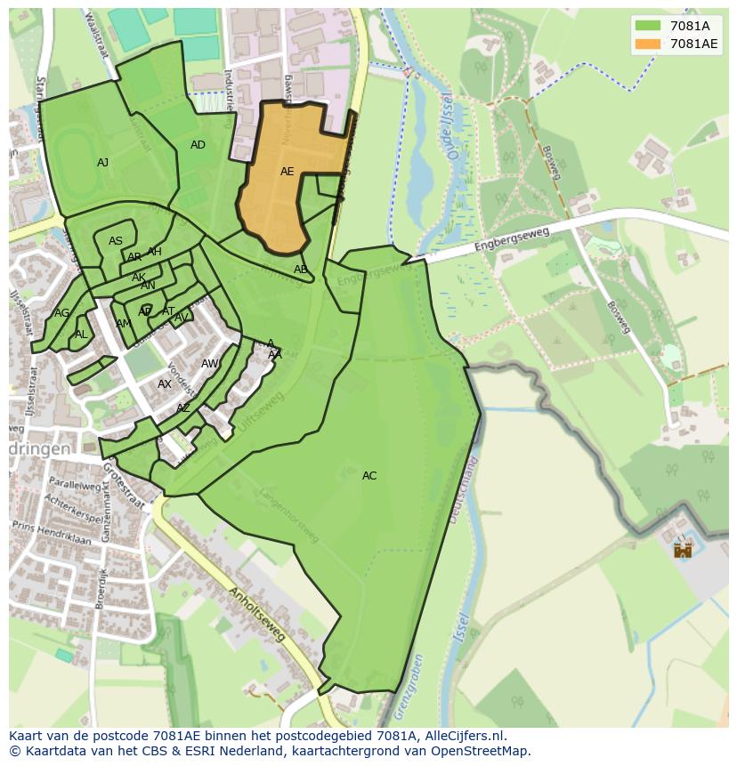 Afbeelding van het postcodegebied 7081 AE op de kaart.