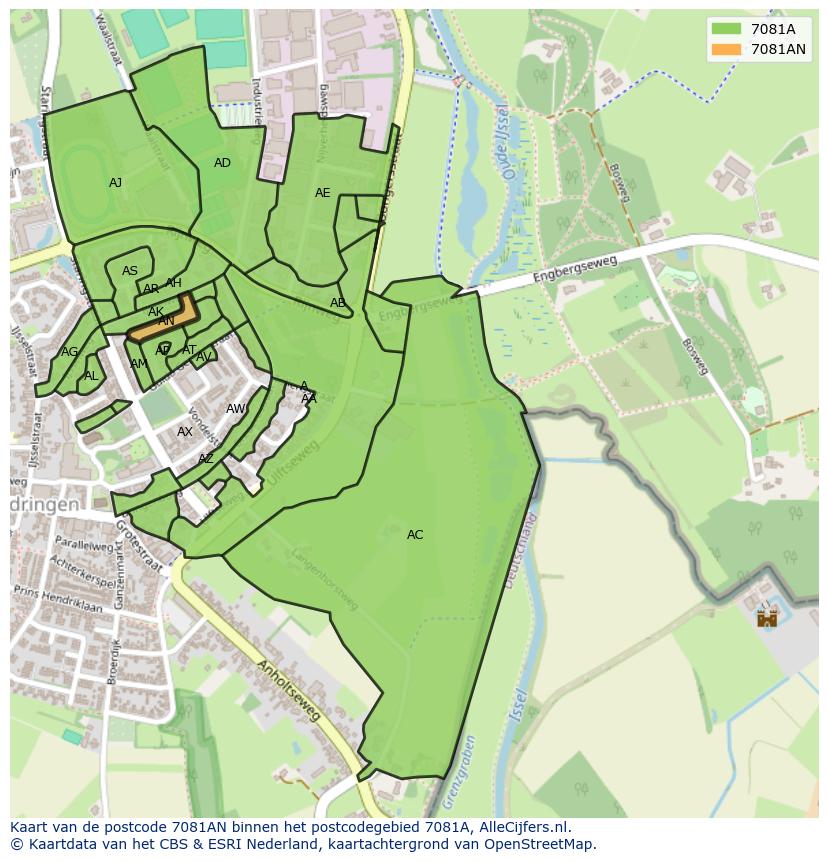 Afbeelding van het postcodegebied 7081 AN op de kaart.