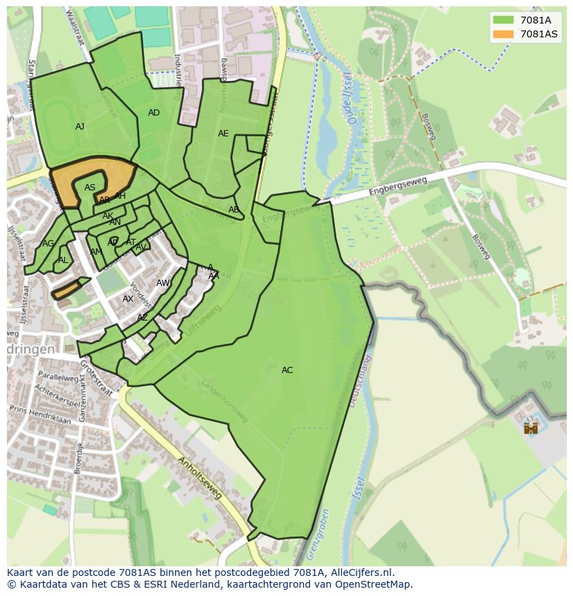 Afbeelding van het postcodegebied 7081 AS op de kaart.