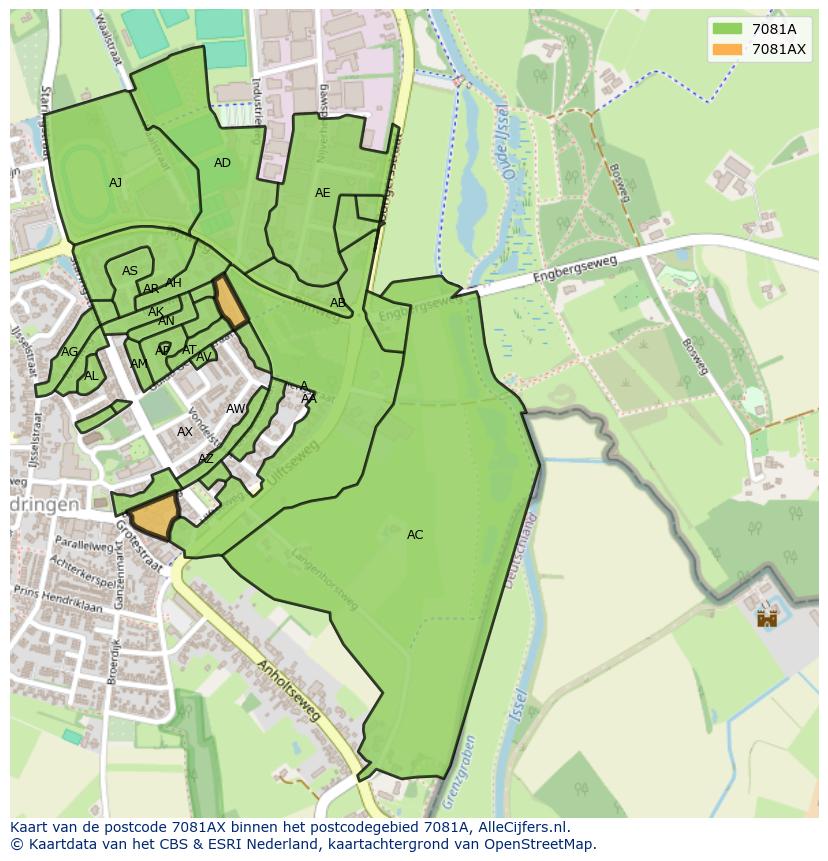 Afbeelding van het postcodegebied 7081 AX op de kaart.