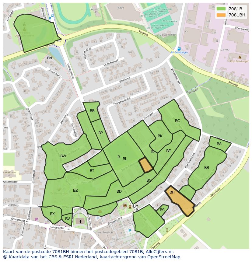 Afbeelding van het postcodegebied 7081 BH op de kaart.