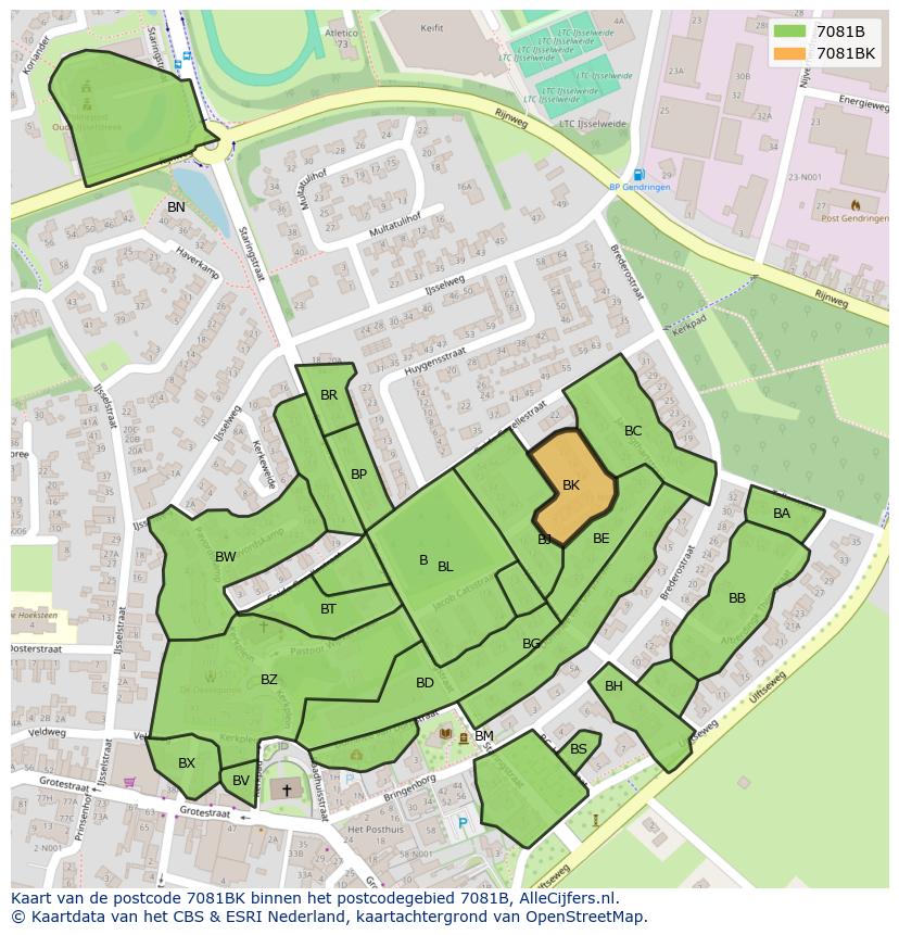Afbeelding van het postcodegebied 7081 BK op de kaart.